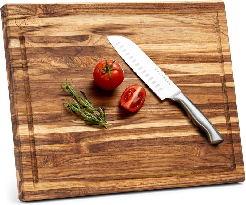 WALDWERK Large Teak Wood Cutting Board (18 x 14 x 1.2") - Solid Wood Cutting Board - Large Teak Wood Chopping Board - Wooden Butcher Block for Kitchen - Image 1